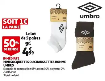 Auchan Umbro mini socquettes ou chaussettes homme offre