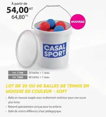 Casal Sport Lot de 30 ou 60 balles de tennis en mousse de couleur - soft offre