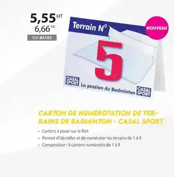 Casal Sport Carton de numérotation de terrains de badminton - casal sport offre