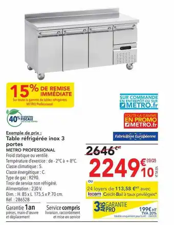 METRO Table réfrigérée inox 3 portes metro professional offre