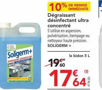 METRO Dégraissant désinfectant ultra concentré soligerm+ offre