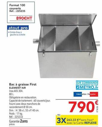METRO Bac à graisse first element'air offre
