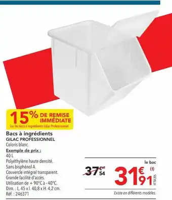 METRO Bacs à ingrédients gilac professionnel offre