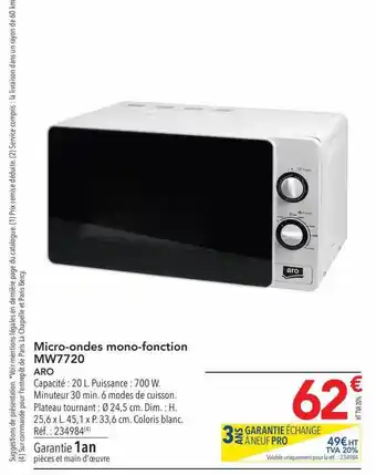 METRO Micro-ondes mono-fonction mw7720 aro offre