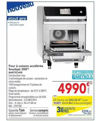 METRO Four à cuisson accélérée snackjet 200 bartscher offre