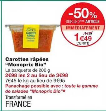 Monoprix Carottes râpées offre