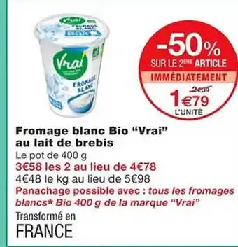 Monoprix Fromage blanc bio offre