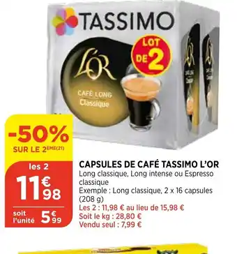 Maximarché Capsules de Café Tassimo l'Or offre