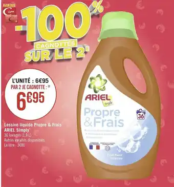 Géant Casino Ariel Lessive Liquide Propre & Frais Simply offre