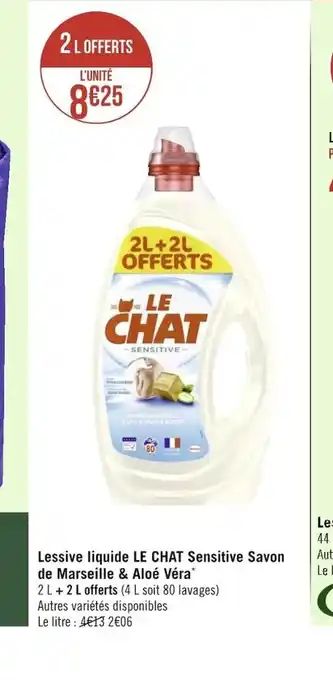 Géant Casino Lessive Liquide Le Chat Sensitive Savon de Marseille & Aloé Vera offre