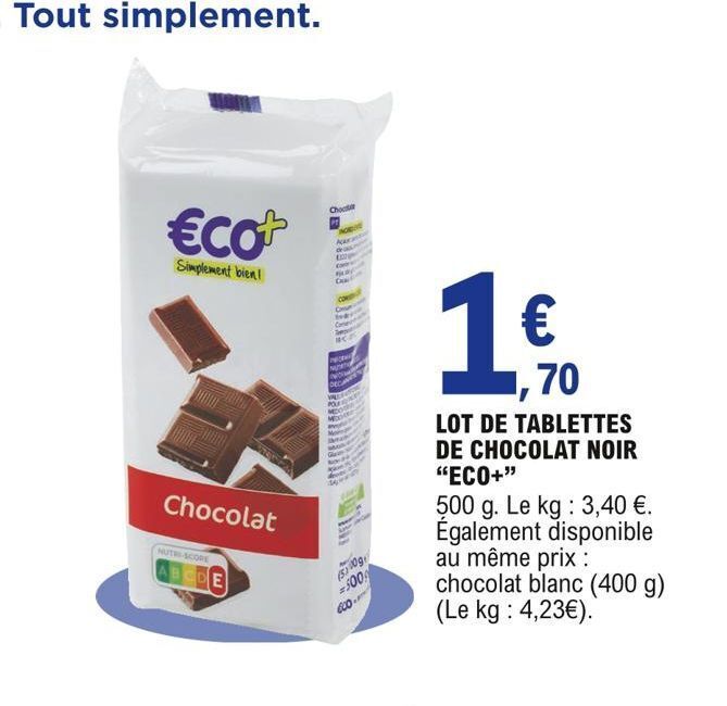 Promo Lot de tablettes de chocolat noir eco+ chez E.Leclerc