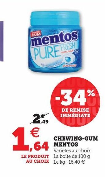 Super U Chewing-gum mentos offre