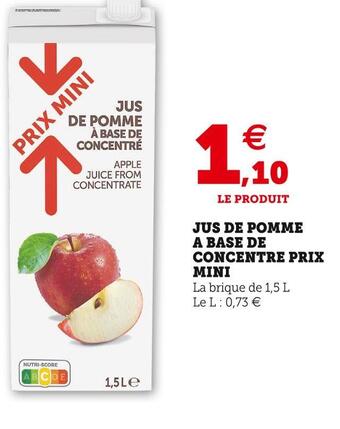 U Express Prix mini jus de pomme a base de concentre offre
