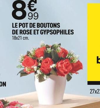 Centrakor Le pot de boutons de rose et gypsophiles offre