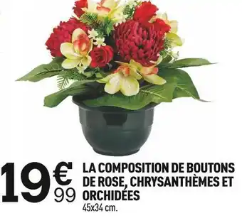 La composition de boutons de rose, chrysanthèmes et orchidées
