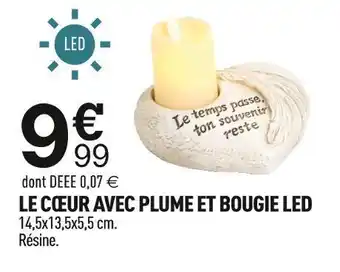 Centrakor Le cœur avec plume et bougie led offre