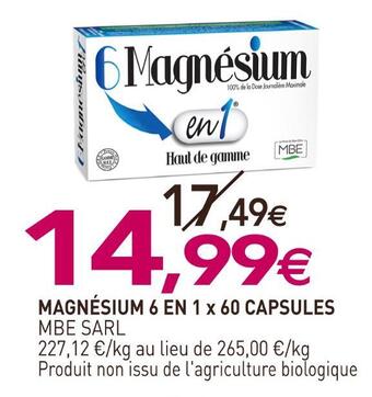 Mbe sarl magnésium 6 en 1 x 60 capsules