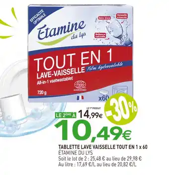 naturéO Étamine du lys tablette lave vaisselle tout en 1 x 60 offre