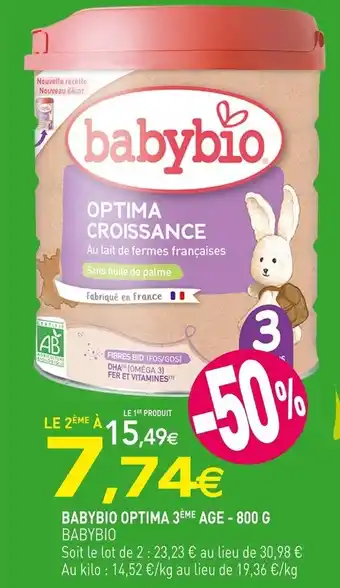 naturéO Babybio babybio optima 3ème age - 800 g offre