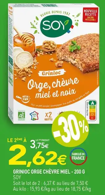naturéO Soy grinioc orge chèvre miel offre