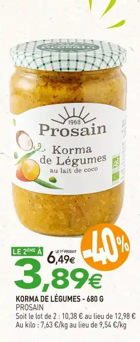 naturéO Prosain korma de légumes offre