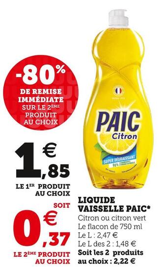 U Express Paic liquide vaisselle* offre