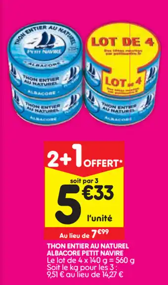 Leader Price Thon entier au naturel albacore petit navire offre