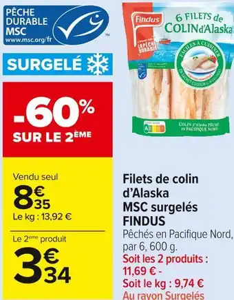 Carrefour Market Findus filets de colin d’alaska msc surgelés offre