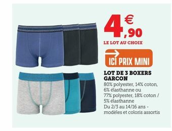 Hyper U Lot de 3 boxers garcon offre