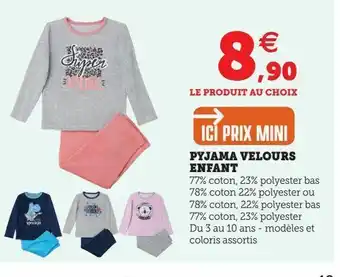 Hyper U Pyjama velours enfant offre