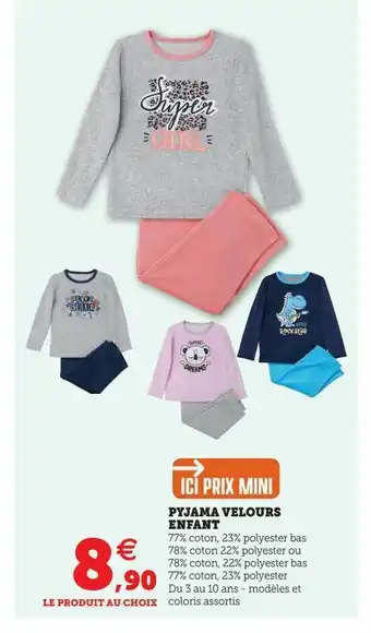 Super U Pyjama velours enfant offre