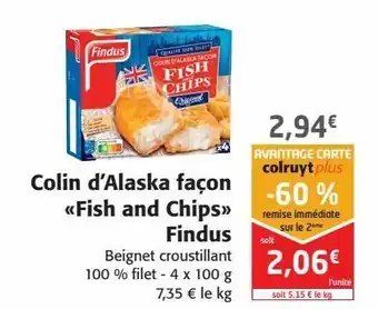 Colruyt Colin d'alaska façon fish and chips findus offre