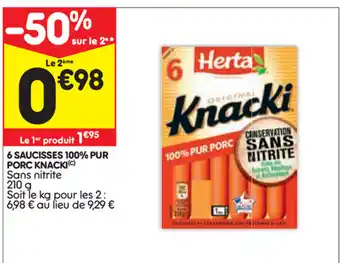 Leader Price 6 Saucisses 100% pur porc knacki offre
