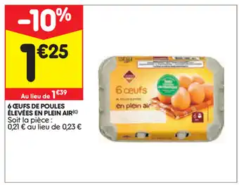 Leader Price 6 Œufs de poules élevées en plein air offre