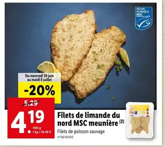 Lidl Filets de limande du nord MSC meunière offre