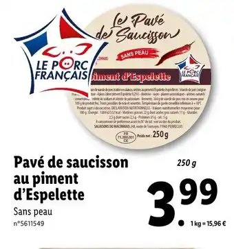 Lidl Pavé de saucisson au piment d'espelette offre