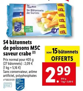 Lidl 54 Bâtonnets de poissons MSC saveur crabe offre