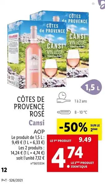 Lidl Côtes de provence rosé offre