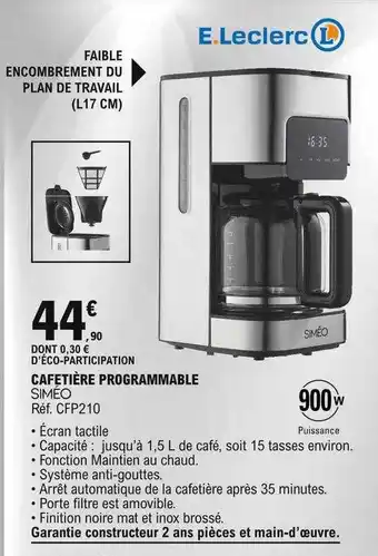 E.Leclerc Cafetière programmable siméo offre
