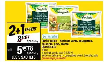 Cora x Carrefour Purée délice - haricots verts, courgettes, épinards,pois, crème bonduelle offre