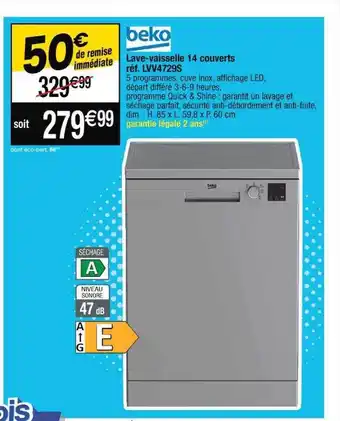 Cora x Carrefour Lave-vaisselle 14 couverts beko offre