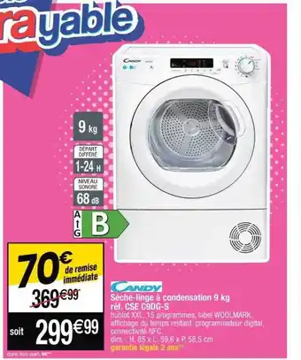 Cora x Carrefour Sèche-linge à condensation 9 kg candy offre