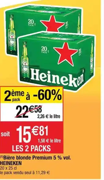 Cora x Carrefour Bière blonde premium 5% vol. heineken offre