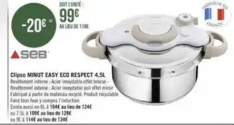 Géant Casino Clipso minut easy eco respect 4,5l seb offre