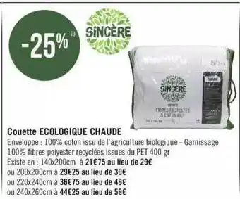 Géant Casino Couette écologique chaude sincère offre