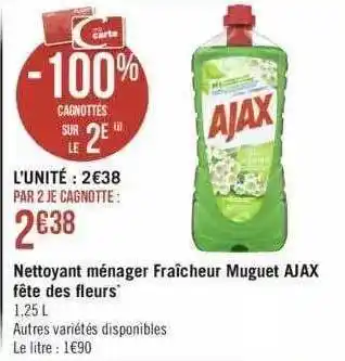 Géant Casino Nettoyant ménager fraîcheur muguet ajax fête des fleurs offre