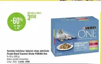Géant Casino Sachets fraîcheur spécial chats stérilisés poulet boeuf saumon dinde purina one offre