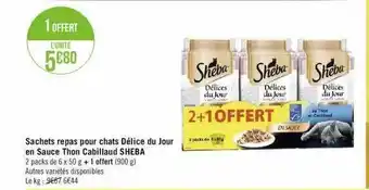 Sachets repas pour chats délice du jour en sauce thon cabillaud sheba