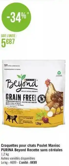 Géant Casino Croquettes pour chats poulet manioc purina beyond recette sans céréales offre