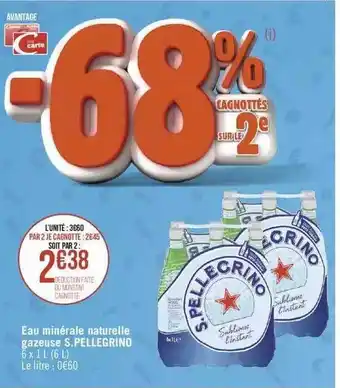 Géant Casino Eau minérale naturelle gazeuse s.pellegrino offre